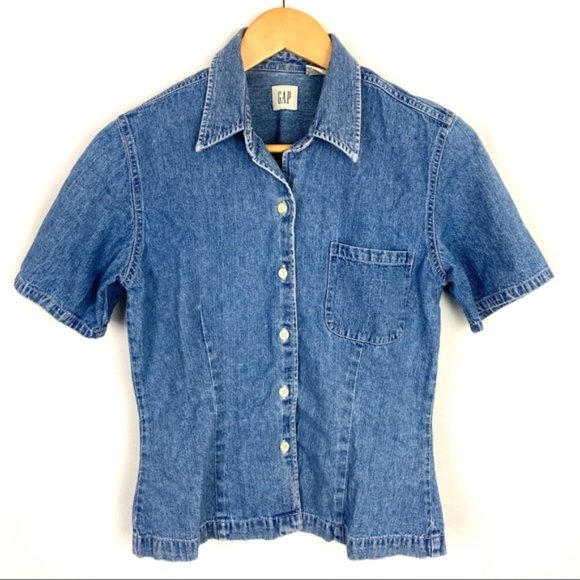 Vintage Tops - VINTAGE 90s GAP Button Down Chambray Shirt SZ S